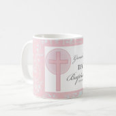 バプテスマ孫娘ピンクレパーソナライズされたース コーヒーマグカップ (正面左)