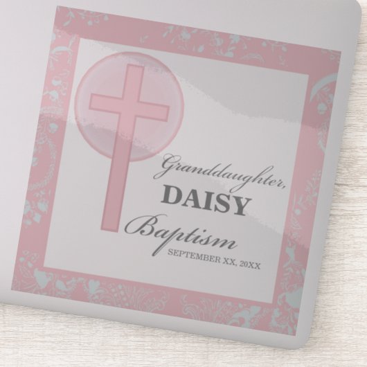 バプテスマ孫娘ピンクレパーソナライズされたース シール (詳細)