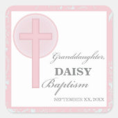 バプテスマ孫娘ピンクレパーソナライズされたース スクエアシール (正面)