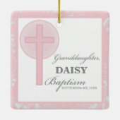 バプテスマ孫娘ピンクレパーソナライズされたース セラミックオーナメント (裏面)
