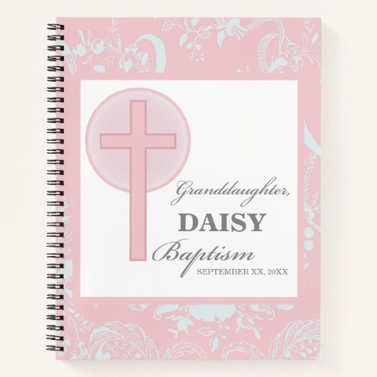 バプテスマ孫娘ピンクレパーソナライズされたース ノートブック (正面)