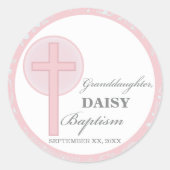 バプテスマ孫娘ピンクレパーソナライズされたース ラウンドシール (正面)