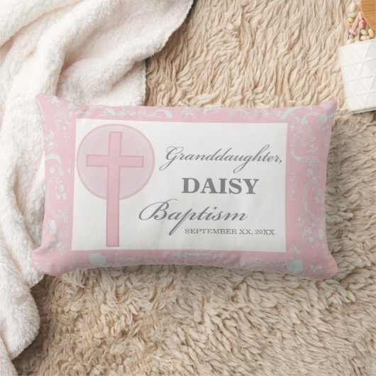 バプテスマ孫娘ピンクレパーソナライズされたース ランバークッション (ブランケット)