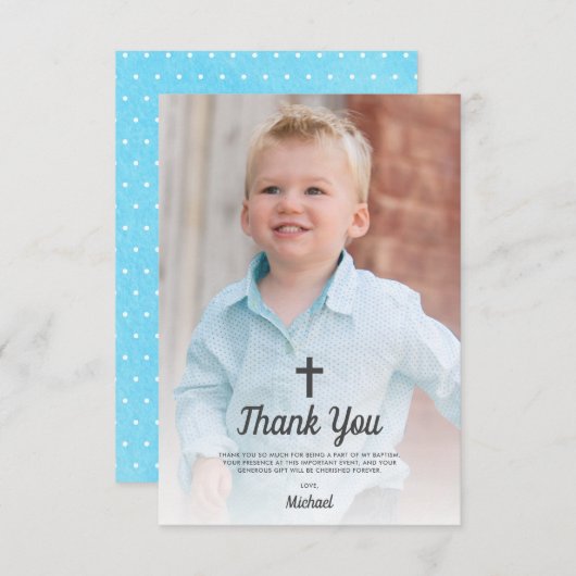 バプテスマ宗教《キリスト教》洗礼式や命名式少年の写真 サンキューカード (正面/裏面)