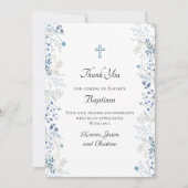 バプテスマ小さな青い水色の花感謝していあなた 招待状 (正面)