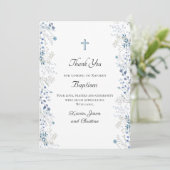 バプテスマ小さな青い水色の花感謝していあなた 招待状 (スタンド正面)