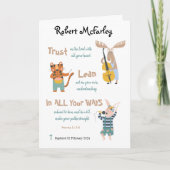 バプテスマ少年かわいいミュージカル動物と聖句 カード (正面)