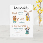 バプテスマ少年かわいいミュージカル動物と聖句 カード (黄色い花)