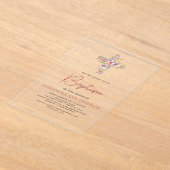 バプテスマ山花埃ピンクのバラ緑 アクリル招待状 (レイダウン)