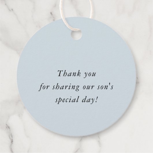 バプテスマ感謝あなた大きな金ゴールドクロス赤ちゃんブルーファボー フェイバータグ (裏面)