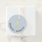 バプテスマ感謝あなた大きな金ゴールドクロス赤ちゃんブルーファボー フェイバータグ (インサイチュ)