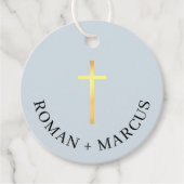 バプテスマ感謝あなた大きな金ゴールドクロス赤ちゃんブルーファボー フェイバータグ (正面)