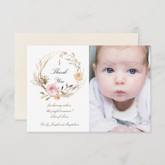 バプテスマ感謝していイージピンクの花 招待状 (正面/裏面)