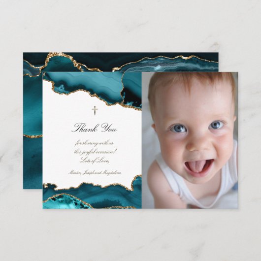 バプテスマ感謝していスはターコイズの招待 招待状 (正面/裏面)