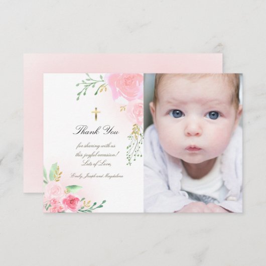 バプテスマ感謝していスはピンクのバラ 招待状 (正面/裏面)