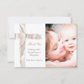 バプテスマ感謝していスはピンクの聖十字架をベージュ 招待状 (正面)