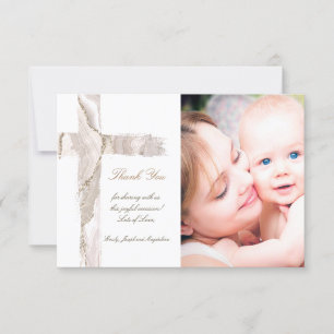 バプテスマ感謝していスはピンクの聖十字架をベージュ 招待状