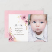 バプテスマ感謝していスはピンクの花 招待状 (正面/裏面)