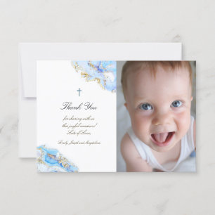 バプテスマ感謝していスキミ青インク大理石 招待状