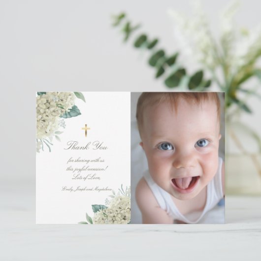 バプテスマ感謝していス白いアジサイの花 招待状 (スタンド正面)