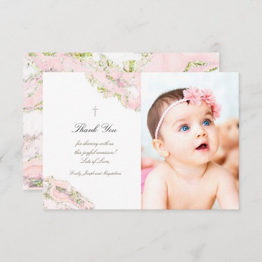 バプテスマ感謝していーキピンクインク大理石の招待 招待状 (正面/裏面)