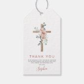 バプテスマ感謝ほこりっぽいピンクのローズガール ギフトタグ (正面)