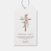 バプテスマ感謝ほこりっぽいピンクのローズガール ギフトタグ (正面)
