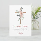 バプテスマ感謝ほこりっぽいピンクのローズクリスチャン サンキューカード (スタンド正面)