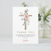 バプテスマ感謝ほこりっぽいピンクのローズクリスチャン サンキューカード (スタンド正面)