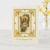 バプテスマ成体子羊とイエスの聖なるハート カード (黄色い花)