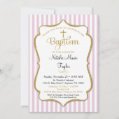 バプテスマ招待状ガールズピンク金ゴールド 招待状 (正面)