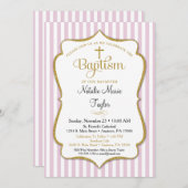 バプテスマ招待状ガールズピンク金ゴールド 招待状 (正面/裏面)