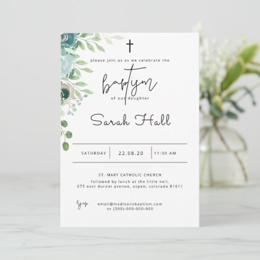 バプテスマ招待状ダスティブルー 招待状 (スタンド正面)