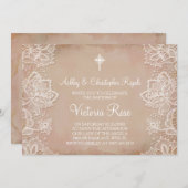 バプテスマ招待状ピンクヴィンテージ 招待状 (正面/裏面)