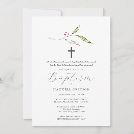 バプテスマ招待状宗教植物学 招待状 (正面)