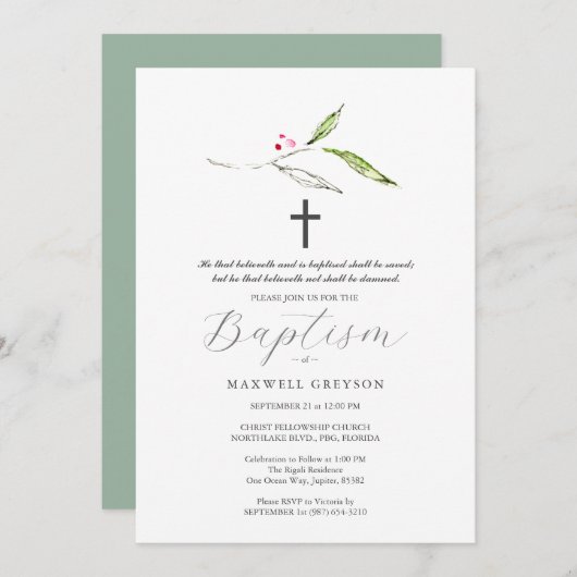バプテスマ招待状宗教植物学 招待状 (正面/裏面)