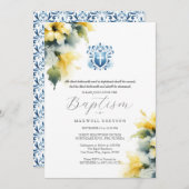 バプテスマ招待状宗教的な青と黄色 招待状 (正面/裏面)