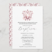 バプテスマ招待状宗教的ほこりっぽいバラクレスト 招待状 (正面/裏面)