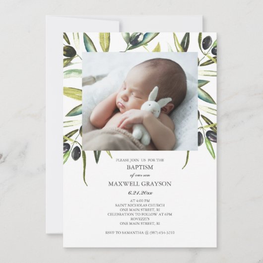 バプテスマ招待状水の色男女兼用写真 招待状 (正面)
