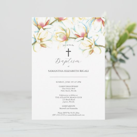 バプテスマ招待状水彩花神父母 招待状 (スタンド正面)