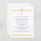 バプテスマ招待状、クロスとハート インビテーションポストカード (正面/裏面)