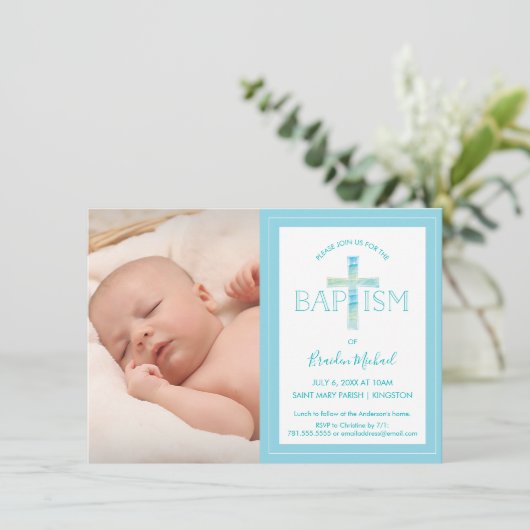 バプテスマ招待状 – 少年の写真招待状 招待状 (スタンド正面)