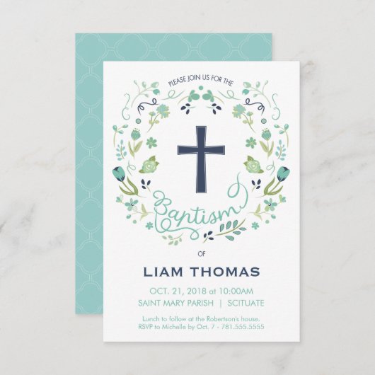 バプテスマ招待状-男の子- 十字付き 招待状 (正面/裏面)