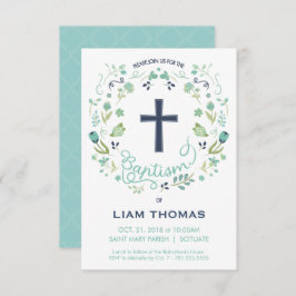 バプテスマ招待状-男の子- 十字付き 招待状