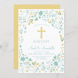 バプテスマ招待状-男女兼用十字、花 招待状
