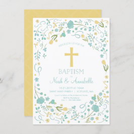 バプテスマ招待状-男女兼用十字、花 招待状