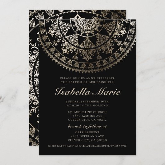 バプテスマ招待状 | 金エレガント箔曼荼羅 招待状 (正面/裏面)
