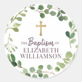 バプテスマ水彩葉植物十字写真 ラウンドシール (正面)