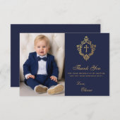 バプテスマ海軍金ゴールド十字紋エレガント少年の写真 サンキューカード (正面/裏面)