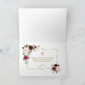 バプテスマ王室のスのフローラ金ゴールドフレームクロスバーガンディ サンキューカード (内部)